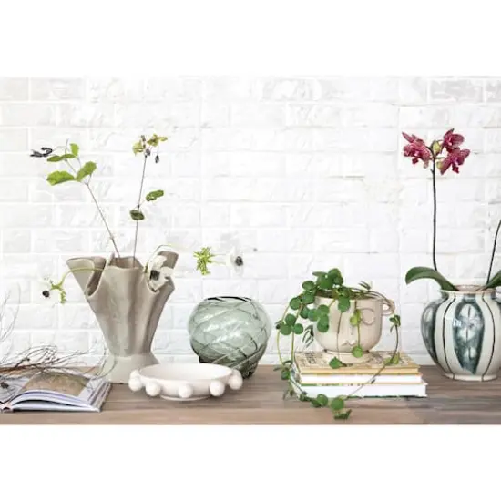 Hello Honey&reg; 12" Sage Reactive Glaze Stoneware Ruffled Vase {5}