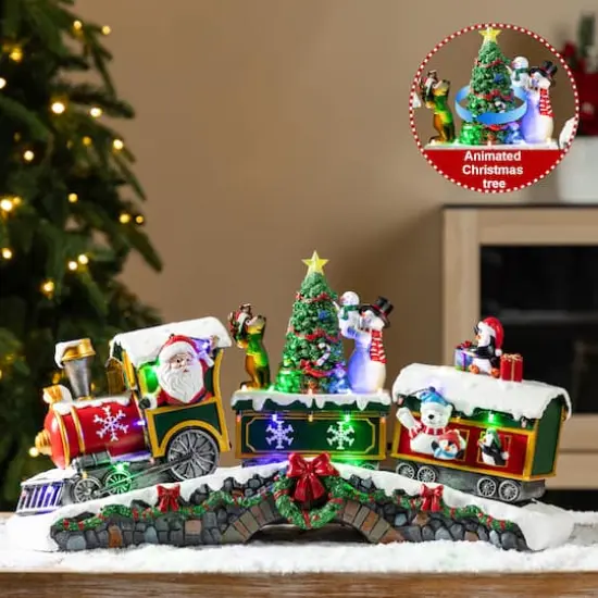 Glitzhome&reg; 20" Lighted Christmas Santa Train Resin Village with Movement and Music {4}