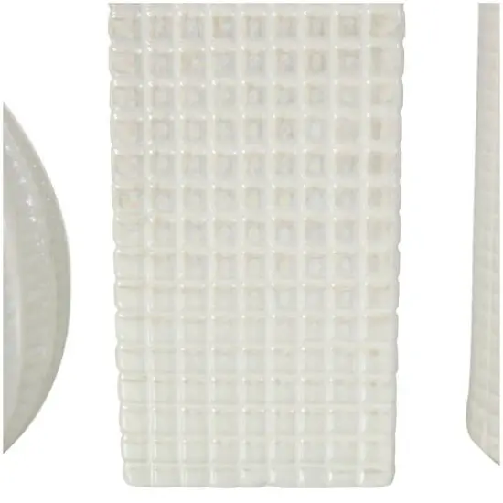 8" Cream Ceramic Geometric Textured Vase Set {7}