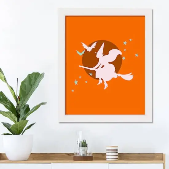 Flying Witch White Framed Print Wall Art {4}