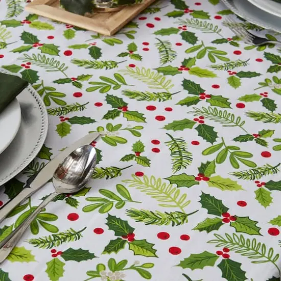 DII&reg; 70" Round Boughs of Holly Print Tablecloth {5}