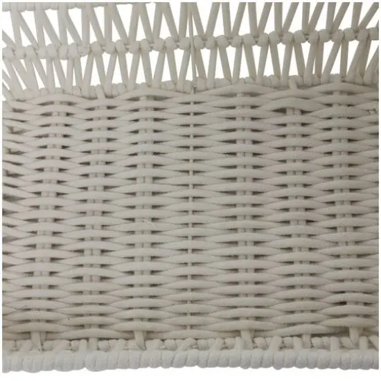 White Cotton Handmade Woven Storage Basket with Handles Set of 2 19", 18" {5}