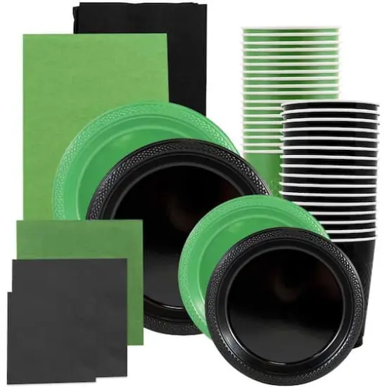 JAM Paper Party Tableware Assortment Grad Pack Black/Green {1}