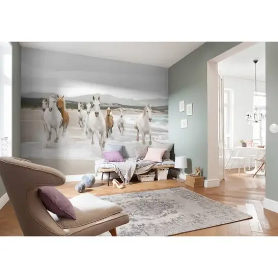 Komar White & Brown Horses Mural {3}