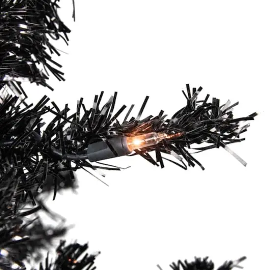 6ft. Pre-Lit Black Tinsel Artificial Christmas Tree, Clear Lights {4}