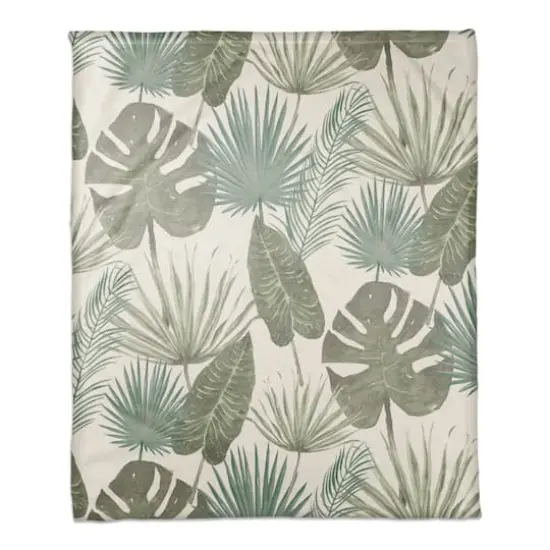Tropical Palm Coral Fleece Blanket White {1}