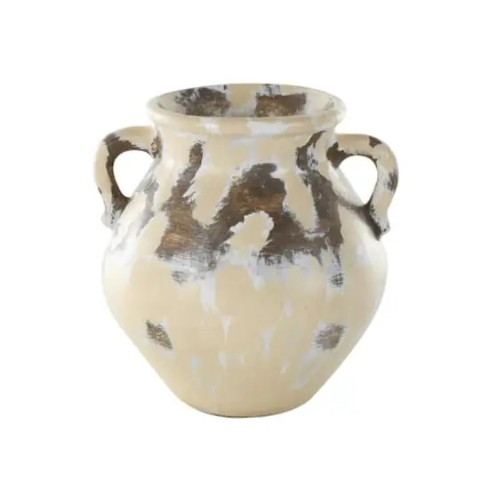 13" Cream Ceramic Vase with Curved Handles {1}