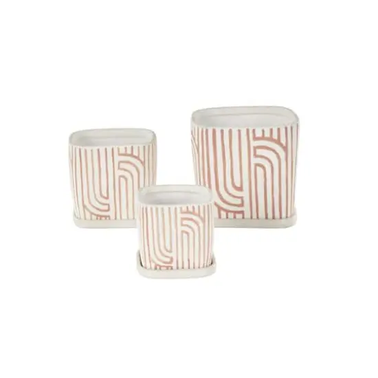 Pink Geometric Linear Arch Pattern Planter Set {4}