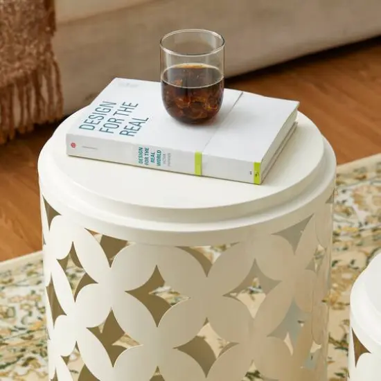 Glitzhome&reg; Modern Heavy Duty Metal Frame Side Table Set Cream White {8}