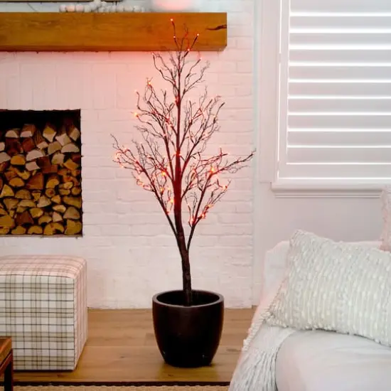 5ft. Orange & Purple LED Pre-Lit Halloween Deluxe Black Twig Artificial Fall Tree {3}