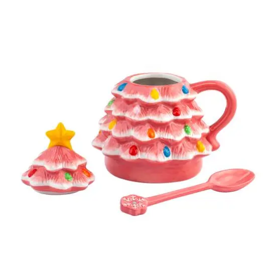 Pink Lidded Nostalgic Tree Mug with Spoon {3}
