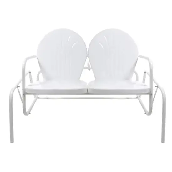 2-Person Outdoor Retro Metal Tulip Double Glider Patio Chair White {1}