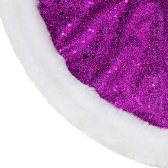 20" Purple Glittered Mini Christmas Tree Skirt with Faux Fur Trim {3}