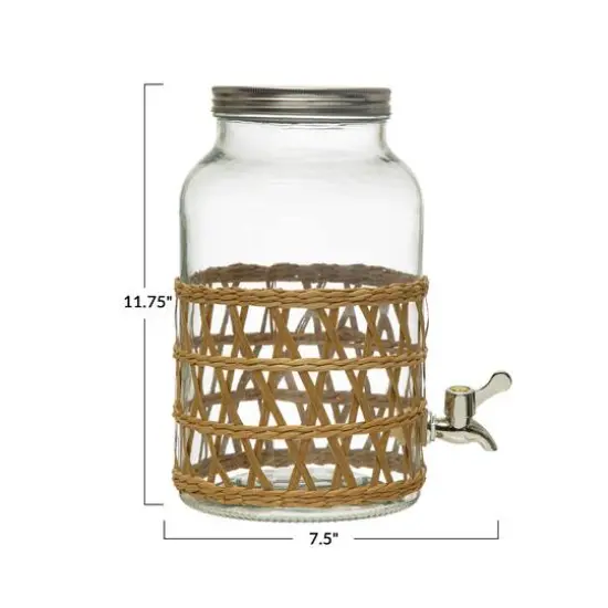 Hello Honey® 5.5qt. Glass Beverage Dispenser with Natural Woven Seagrass Sleeve {7}
