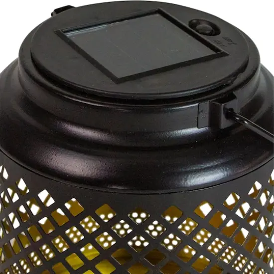 7" Black Diamond Cutout LED Outdoor Solar Lantern with Handle {3}