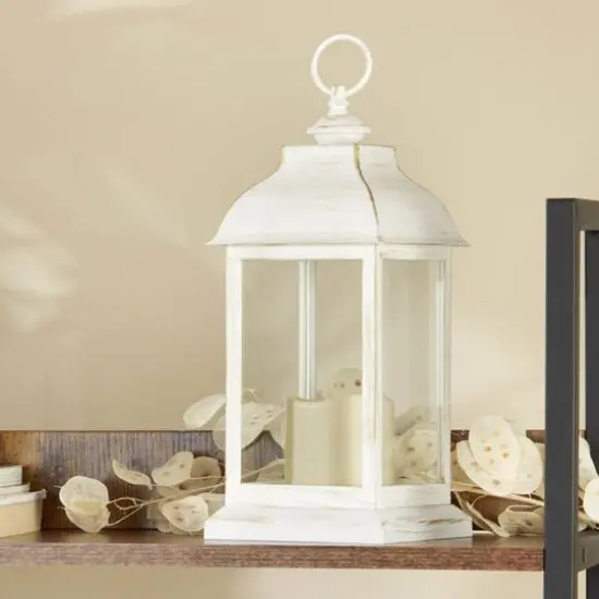 Kate Aspen Manchester LED Vintage Decorative Distressed White Lantern {4}