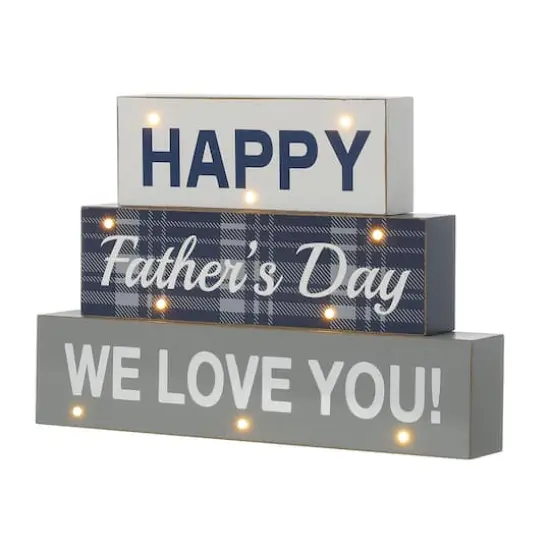 Glitzhome&reg; 12" Lighted Happy Father's Day Block Sign {1}