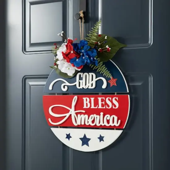 Glitzhome&reg; 14" God Bless America Round Sign {5}