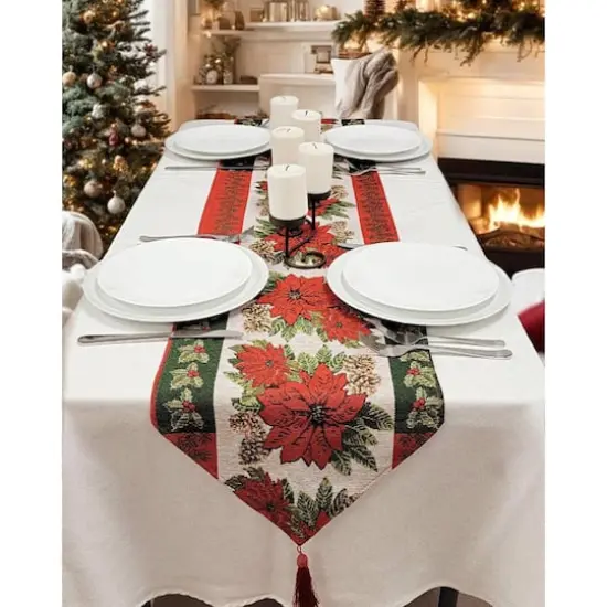 Wizardi 13.75" x 67" Poinsettia Christmas Table Runner {3}