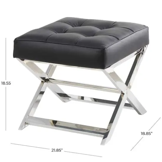 19" Leather Stool with Stainless Steel Supports Black {6}