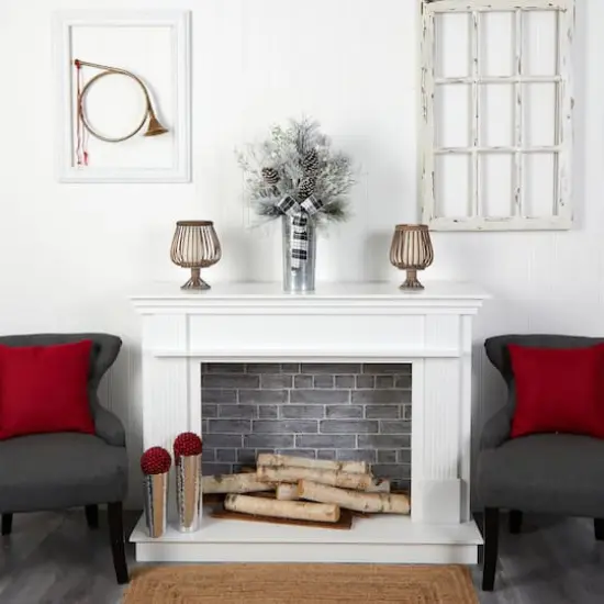 2.5ft. Frosted Greenery & Pinecone with Plaid Bow in Decorative Tin Artificial Christmas Arrangement {5}