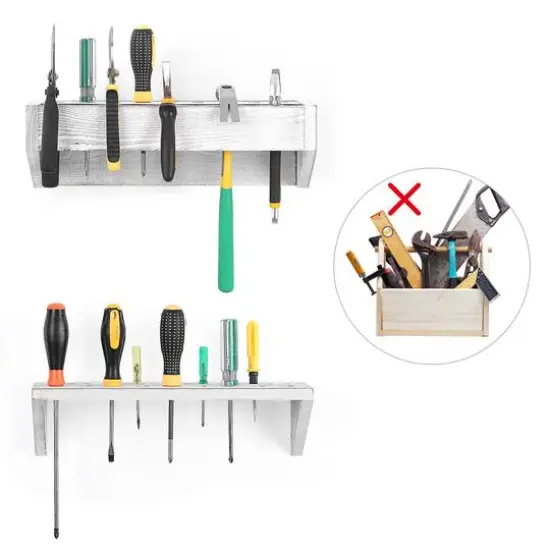 NEX&trade; Gray White Solid Wood Tool Storage Box Organizer Set {6}