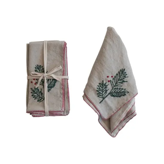 Hello Honey&reg; Holly Embroidered Cotton & Linen Blend Napkins, 4ct. {4}