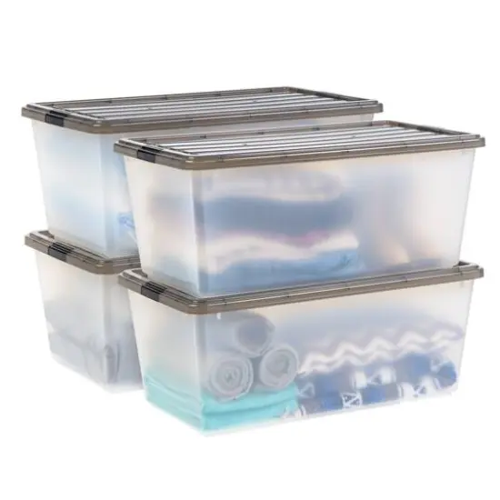 Iris® 91qt. Clear View Plastic Storage Bins with Gray Latching Buckle Lids, 4ct. {10}