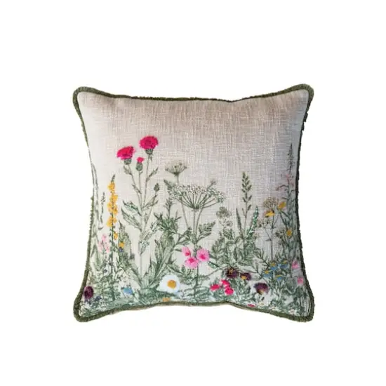 Hello Honey&reg; 18" Multicolor Flower Embroidery, Beads & Lace Trim Cotton Slub Pillow {3}