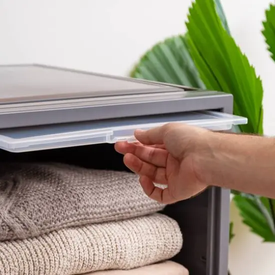 Iris&reg; Gray Deep Box Chest With Sliding Door, 3 Pack {8}