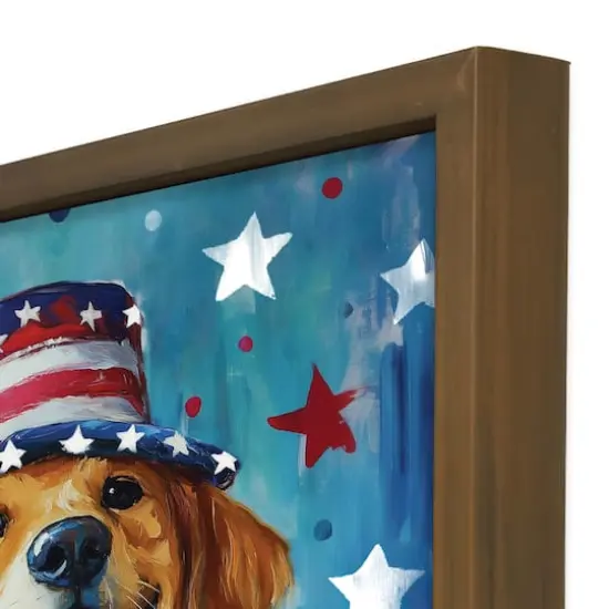 16" x 16" Patriotic Golden Retriever Framed Print Brown Frame {4}