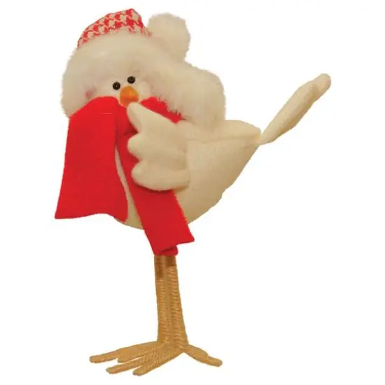 8.5" Beige & Red Standing Bird with Scarf Christmas Tabletop Figurine {1}