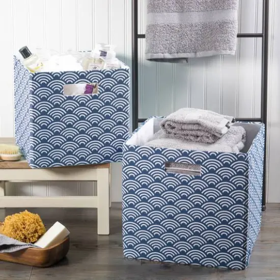 DII&reg; 11" Nautical Blue Waves Cube Storage Bin {7}