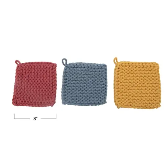 Hello Honey® Pink, Blue & Yellow Square Cotton Crocheted Potholder Set {1}