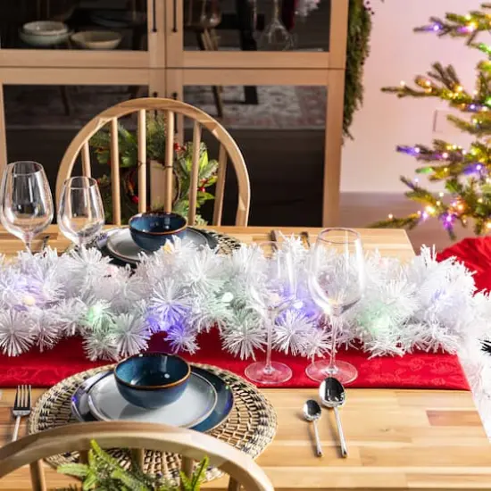 Glitzhome&reg; 6ft Pre-Lit Snow Flocked White Pine Christmas Garland with Timer, 2ct. {5}