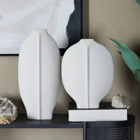 CosmoLiving by Cosmopolitan White Ceramic Textured Vase Set of 2 18", 13" {7}
