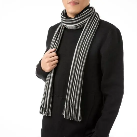 Glitzhome&reg; 70" Men's Black & White Striped Scarf with Tassels {8}