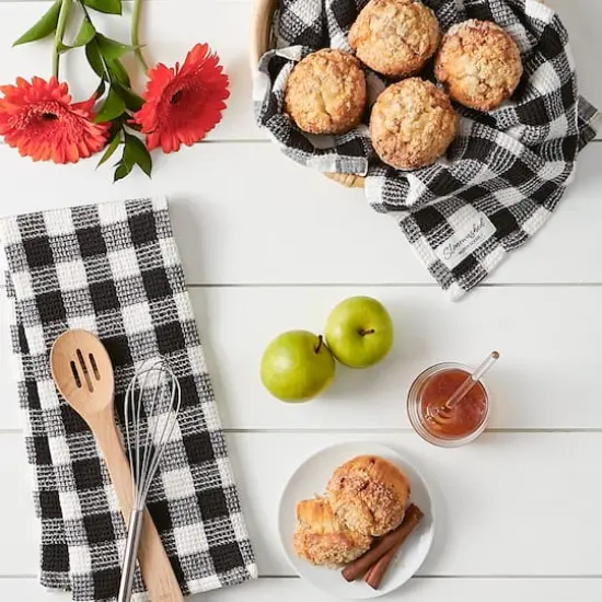 DII&reg; Checker Washed Waffle Dish Towels, 2ct. Black {4}