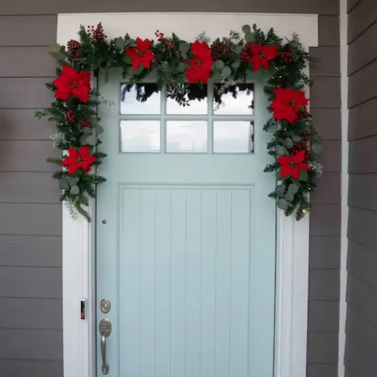 9ft. Pre-Lit LED Christmas Poinsettia Artificial Garland {8}