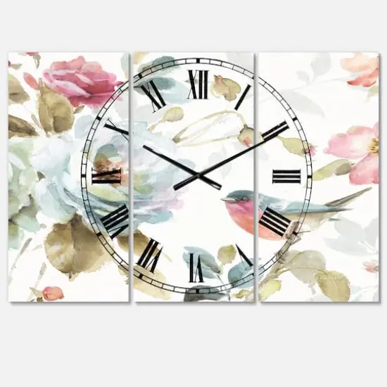 Designart 'Beautiful Bird Romance I Traditional Multipanel Wall Clock {1}