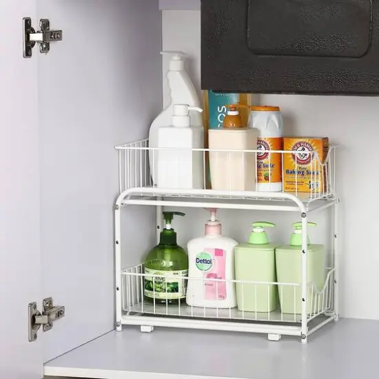 NEX&trade; White 2-Tier Under Sink Storage Sliding Basket Organizer Drawer {7}