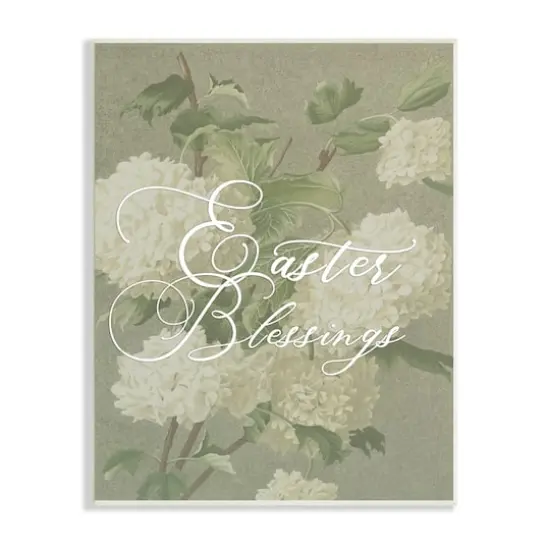 Stupell Industries Easter Blessings Sentiment Vintage White Hydrangea Florals Green Wall Plaque Art {1}