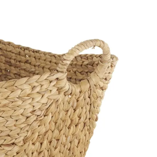 31" Brown Seagrass Handmade Woven Storage Basket with Ring Handles {6}
