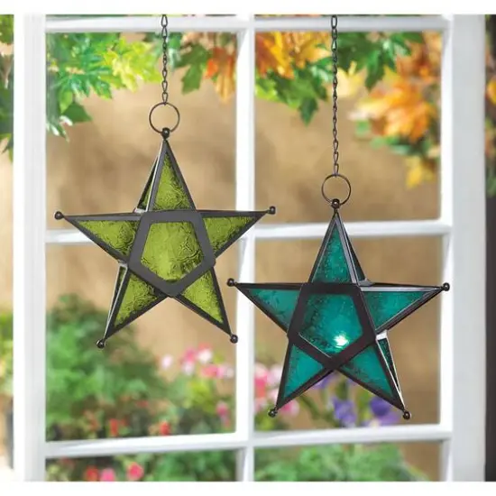 9.5'' Green Glass Star Lantern {5}