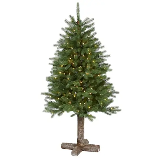 5ft. Pre-Lit Napa Valley Pine Artificial Christmas Tree with Warm White LED Lights on a Faux Wood Stand {1}