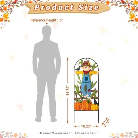 Glitzhome&reg; 3.5ft. Fall Metal Arch Scarecrow Yard Stake {7}