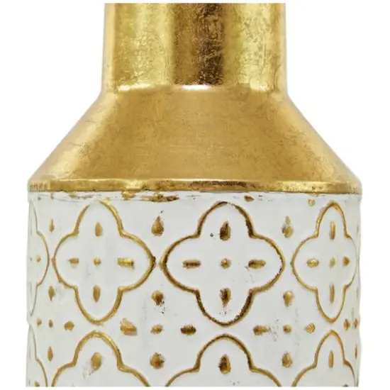 Gold Metal Handmade Embossed Quatrefoil Vase with Gold Detailing Set of 2 16", 12" {4}