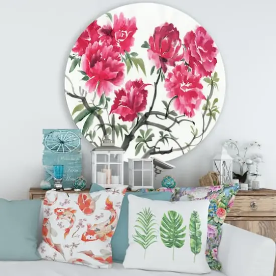 Designart - Vintage Purple Azalea Flower - Traditional Metal Circle Wall Art {4}