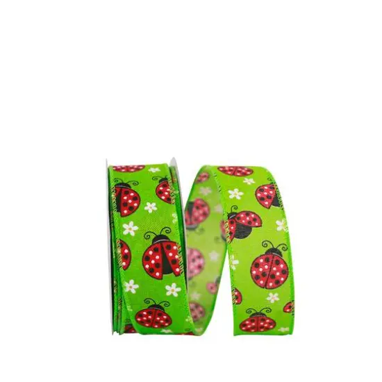 JAM Paper 1.5" x 20yd. Faux Linen Wired Ladybug Ribbon {1}