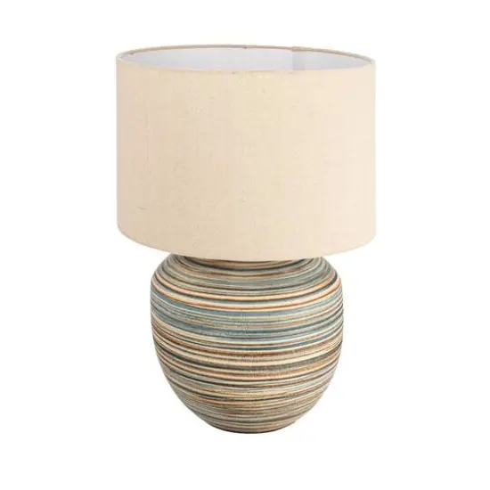 Hello Honey&reg; 20" Multicolor Stoneware Table Lamp with Stripes and Linen Shade {9}